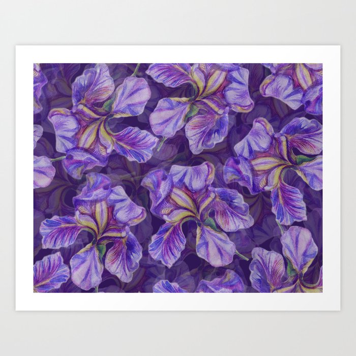 Iris watercolor pattern Art Print