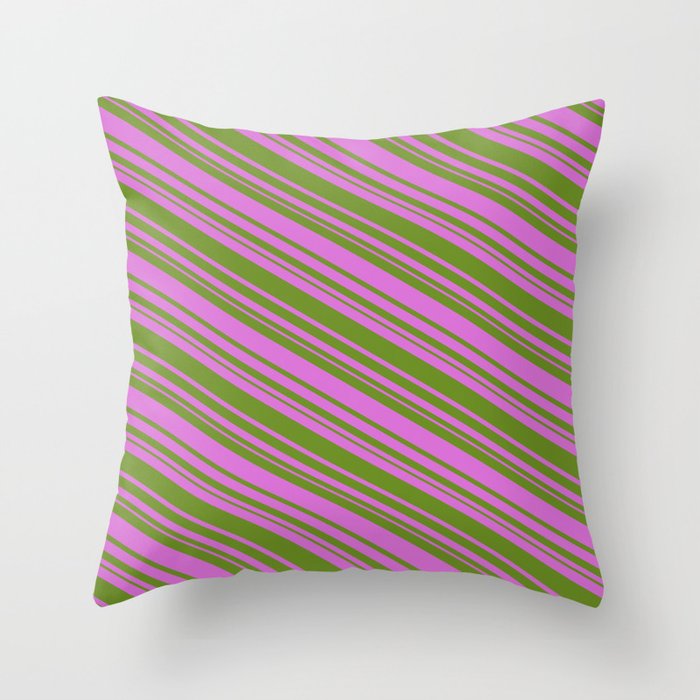 Orchid & Green Colored Stripes/Lines Pattern Throw Pillow