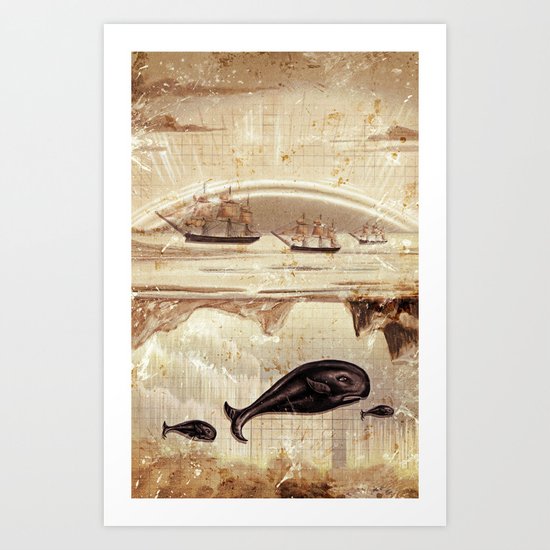 paper II :: whales/ships (red) Art Print