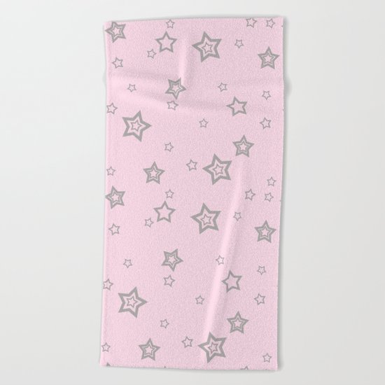 Grey little stars on pink backround Beach Towel