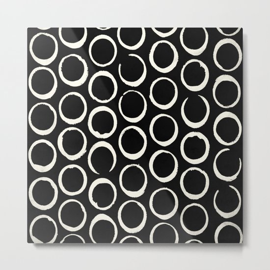 Polka Dots Circles Tribal Cream on Black Metal Print