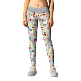Retro Coffee Pots and Cups Pattern Leggings