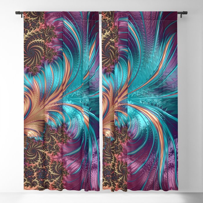Blue Purple Feather Fractal Artistic Blackout Curtain