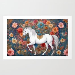 Unicorn and Flowers Art Print