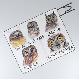 Owl Caffeine Meter -  funny owl coffee Picnic Blanket