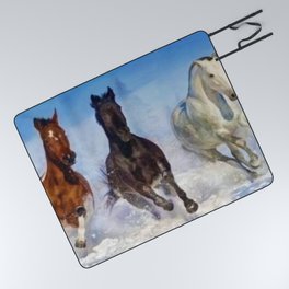 Woodstock, Connecticut - The Wild of the Winter Horses, A Portrait Picnic Blanket