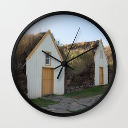 Ancient Ways - Turf Houses at Glaumbær (Glaumbaer) Farm & Museum, Iceland Wall Clock