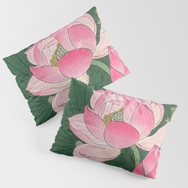 Blossoming lotus flower - Vintage Japanese Woodblock Print Art Pillow Sham