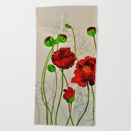 Very Red Flowers Beach Towel