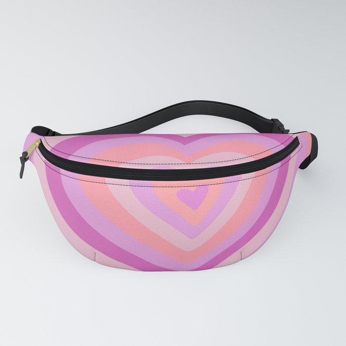 Retro Groovy Love Hearts - neon coral shades of purple Fanny Pack