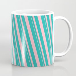 [ Thumbnail: Light Sea Green and Light Pink Colored Striped/Lined Pattern Coffee Mug ]