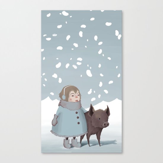 Pig in snow Canvas Print