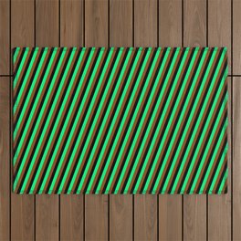 [ Thumbnail: Brown, Black, and Green Colored Lined/Striped Pattern Outdoor Rug ]