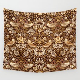 William Morris "Strawberry Thief" golden-brown Wall Tapestry