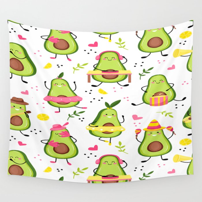 Cute musician avocado pattern  Wall Tapestry