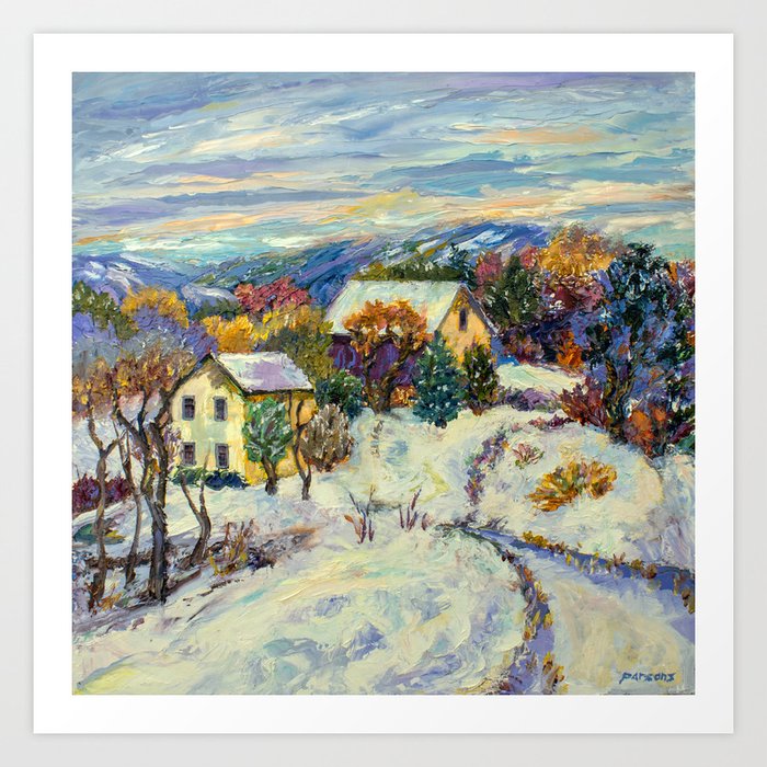 Pennsylvania Snow, Bucks County. Impressionist oil painting, Winter landscape. By Pamela Parsons Art Print