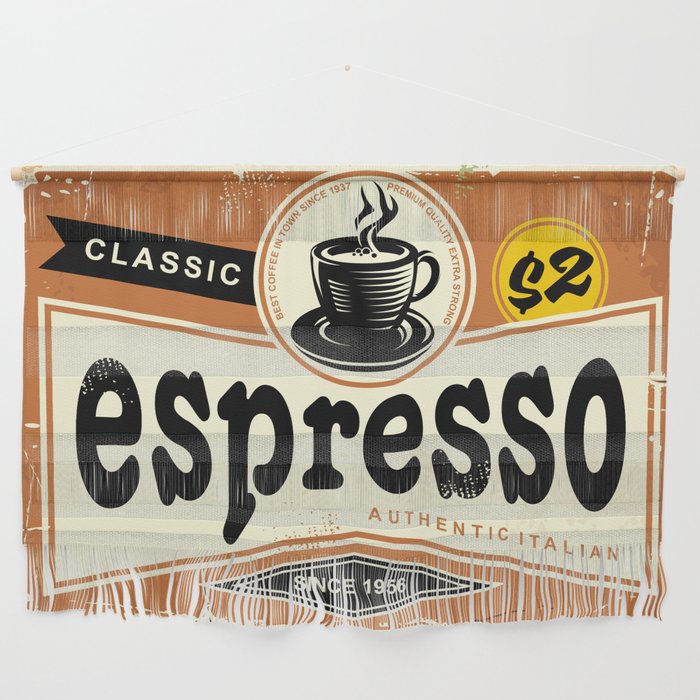 Authentic Italian espresso vintage tin sign advertise. Coffee poster. Drinks vintage illustration.  Wall Hanging