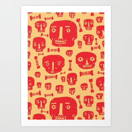 Skulls & Bones - Red/Yellow Art Print