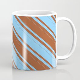 [ Thumbnail: Sienna and Light Sky Blue Colored Lines/Stripes Pattern Coffee Mug ]