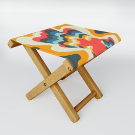 Exotic Flower Plant Blossoming With Swirling Color Waves In Vintage 50s & 60s Color Palette Folding Stool