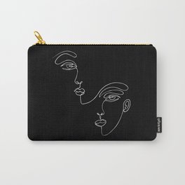 Faces one line minimalist drawing on black Carry-All Pouch