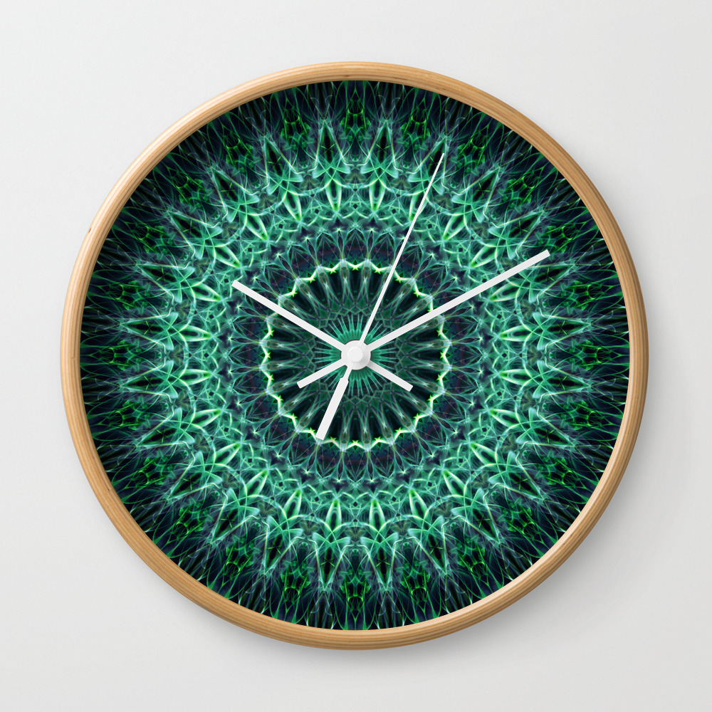 Mandala In Green Glowing Tones Wall Clock by jaroslawblaminsky
