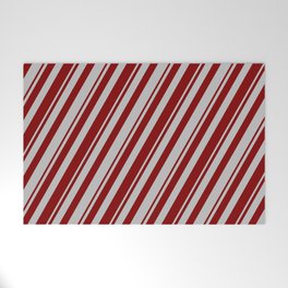 [ Thumbnail: Maroon and Grey Colored Pattern of Stripes Welcome Mat ]