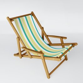 [ Thumbnail: Light Sea Green, White, and Tan Colored Stripes/Lines Pattern Sling Chair ]