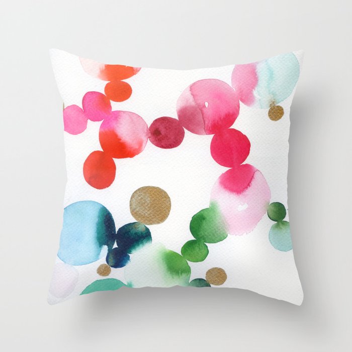 red and green abstract: watercolor dots Throw Pillow