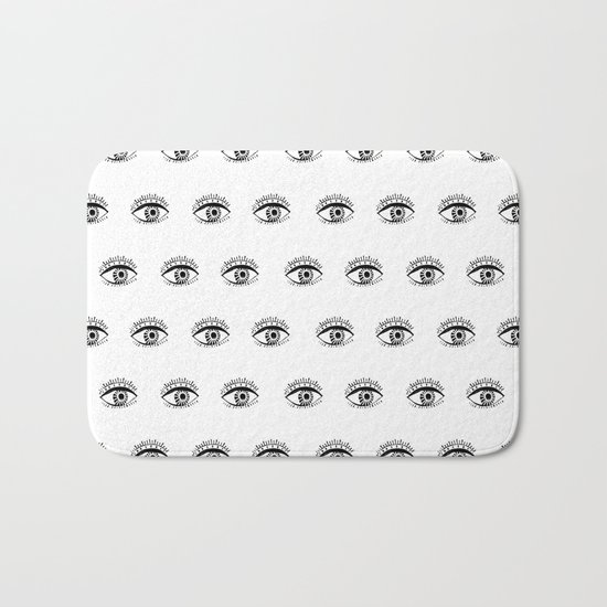 Linocut eyes pattern minimal black and white eye patterns Bath Mat