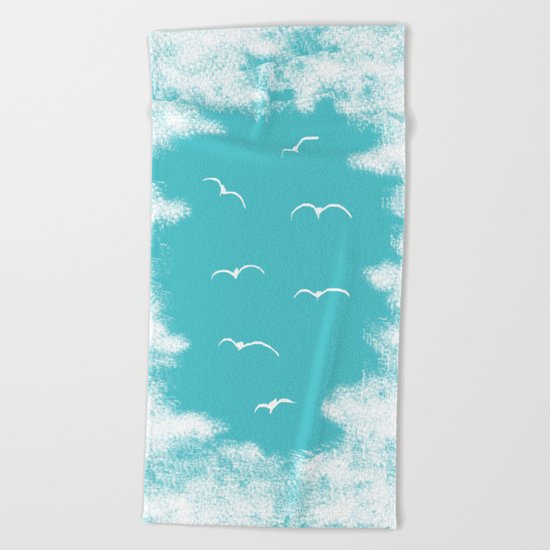 Seabirds and Clouds Beach Towel