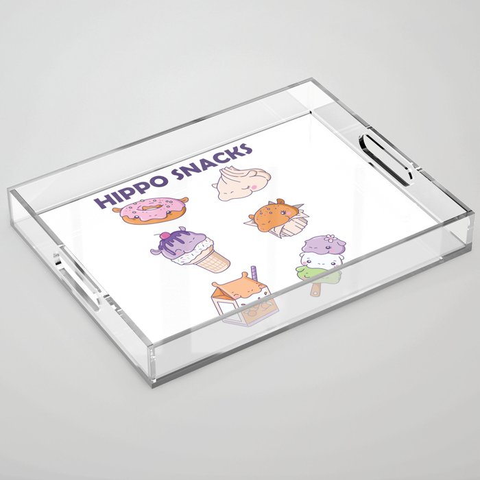 Fun Hippo Snacks Cute Kawaii Aesthetic Acrylic Tray