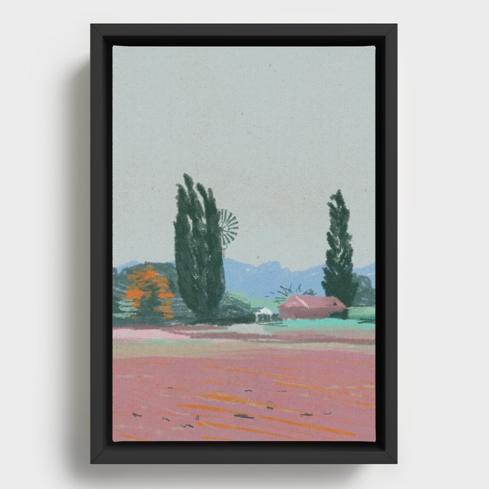 Pink Field Windmill Framed Canvas