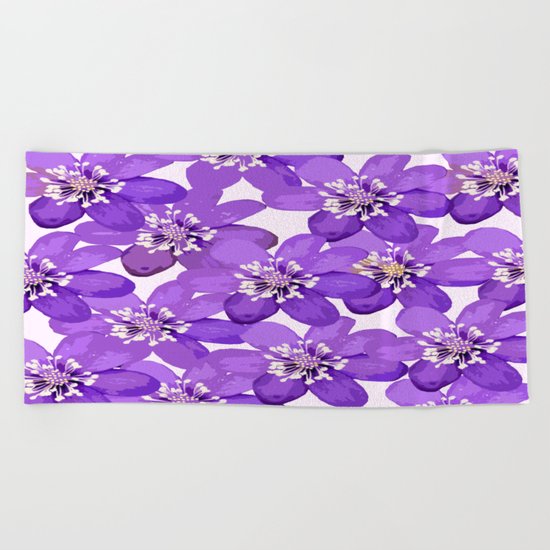 Purple wildflowers on a white background - spring atmosphere Beach Towel