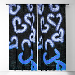 Distressed Hearts Blue Blackout Curtain