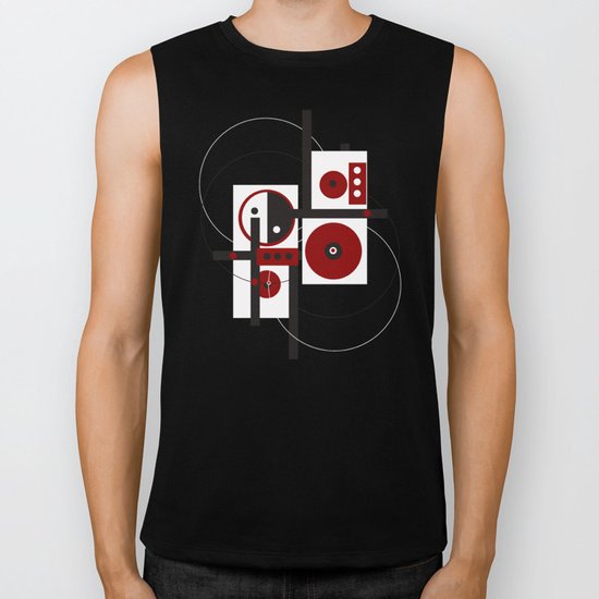Geometric/Red-White-Black 2 Biker Tank