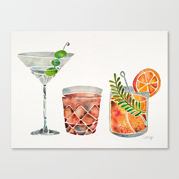 Classic Cocktails – 1960s Watercolor Lineup Leinwanddruck Classic Cocktails – 1960s Watercolor Lineup Leinwanddruck