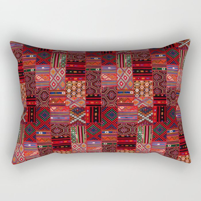 N246 - Red Oriental Berber Traditional Boho Moroccan Collage Rectangular Pillow