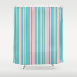 [ Thumbnail: Turquoise and Pink Colored Lines/Stripes Pattern Shower Curtain ]