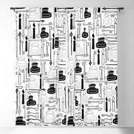 Writer pattern - pens and ink - black on white Blackout Curtain