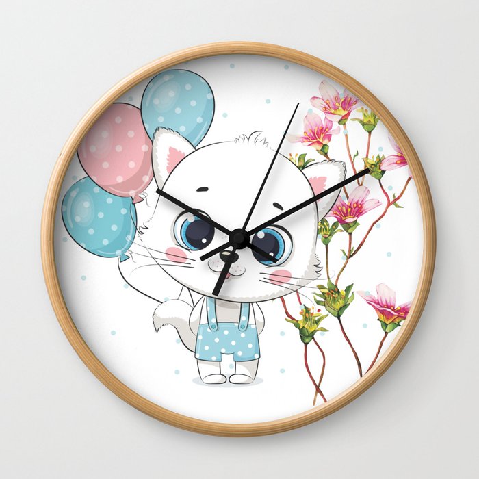 cute cat play with happiness Wall Clock