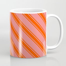 [ Thumbnail: Light Coral and Red Colored Lines/Stripes Pattern Coffee Mug ]