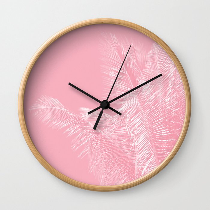 Millennial Pink illumination of Heart White Tropical Palm Hawaii Wall Clock