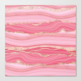 Blush Pink And Gold Marble Stripes Canvas Print