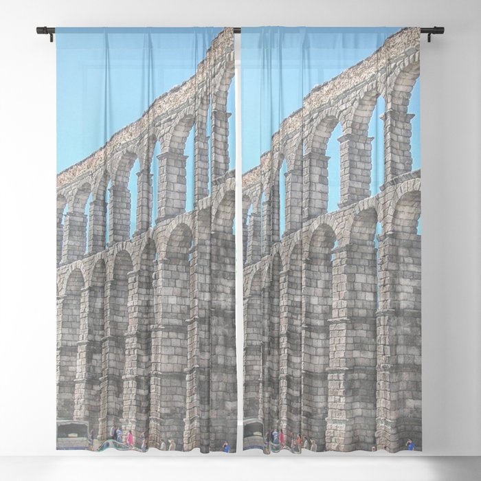 Spain Photography - Aqueduct Of Segovia Under The Blue Sky Sheer Curtain