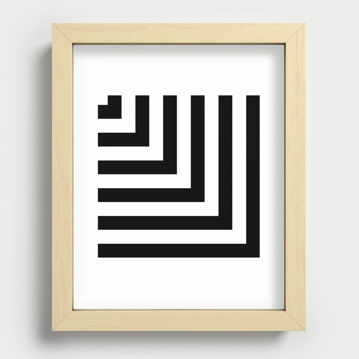 Black and White Angle Striped Pattern Recessed Framed Print