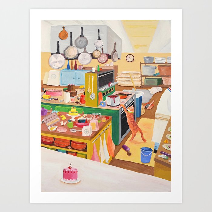 A Cat in the Kitchen Art Print