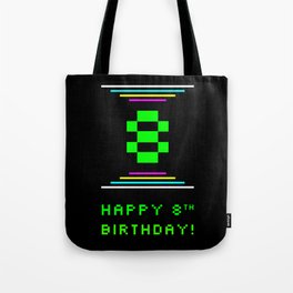 [ Thumbnail: 8th Birthday - Nerdy Geeky Pixelated 8-Bit Computing Graphics Inspired Look Tote Bag ]