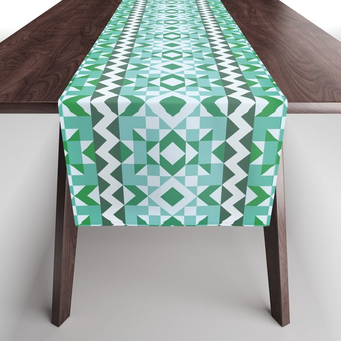 Tribal Navajo Pattern - Teal Turquoise Table Runner