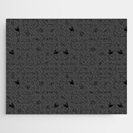 Dark Grey and Black Doodle Kitten Faces Pattern Jigsaw Puzzle